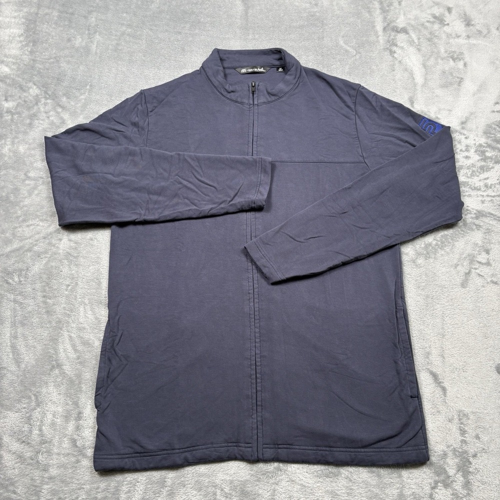 TravisMathew Newport Full Zip Fleece Jacket Men's Medium Navy Blue Golf Stretch